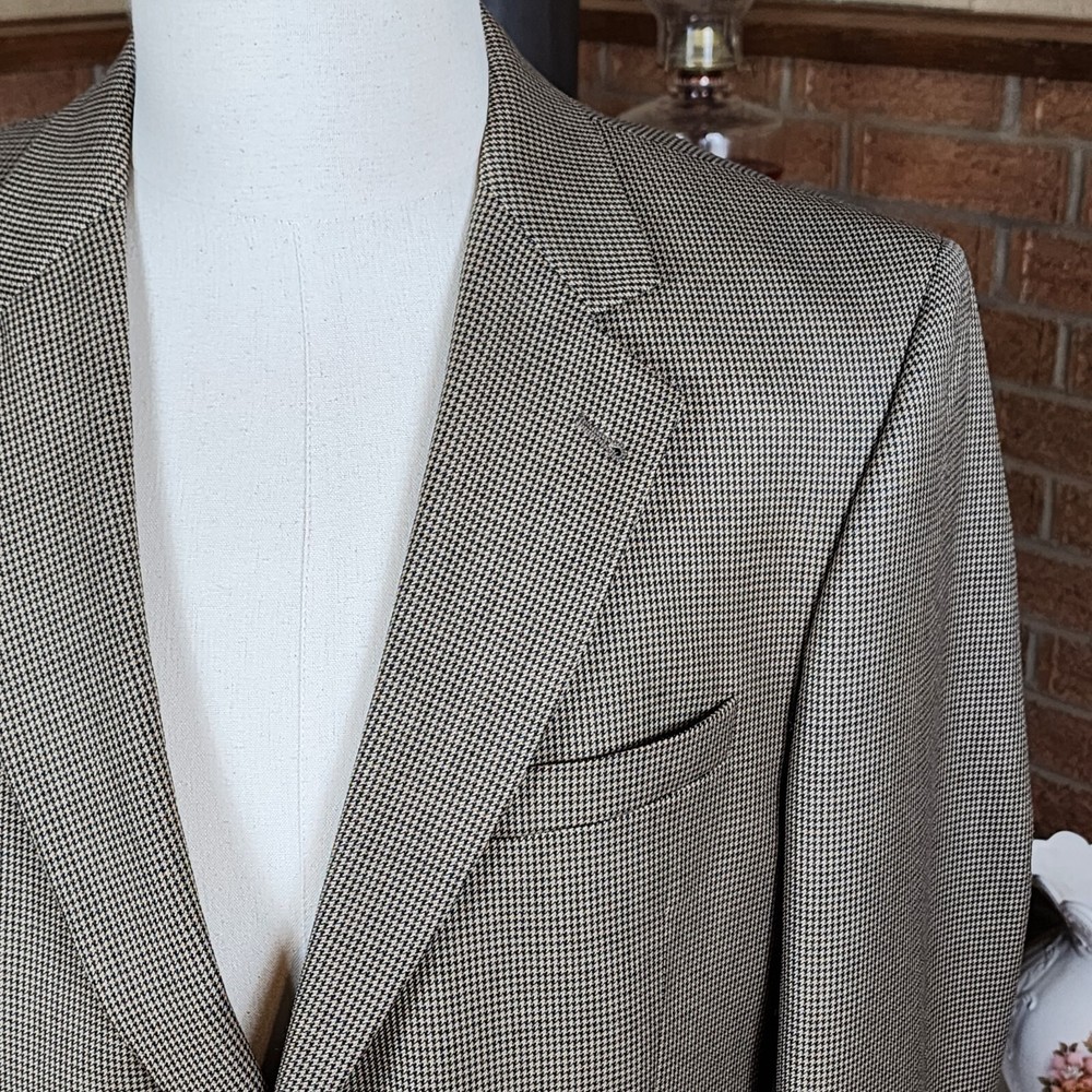 Jos. A. Bank Tan Houndstooth 100% Wool Gordon Blazer Size 43LG