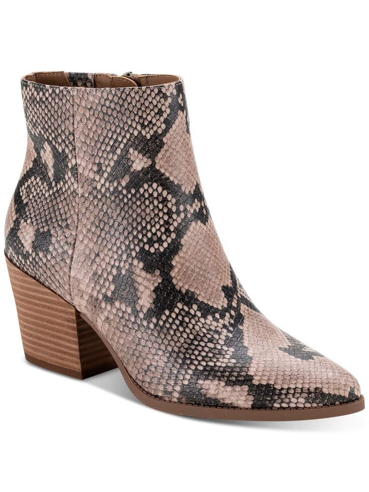SUN STONE Womens Ivory Animal Print Block Heel Zip-Up Booties 9.5 M