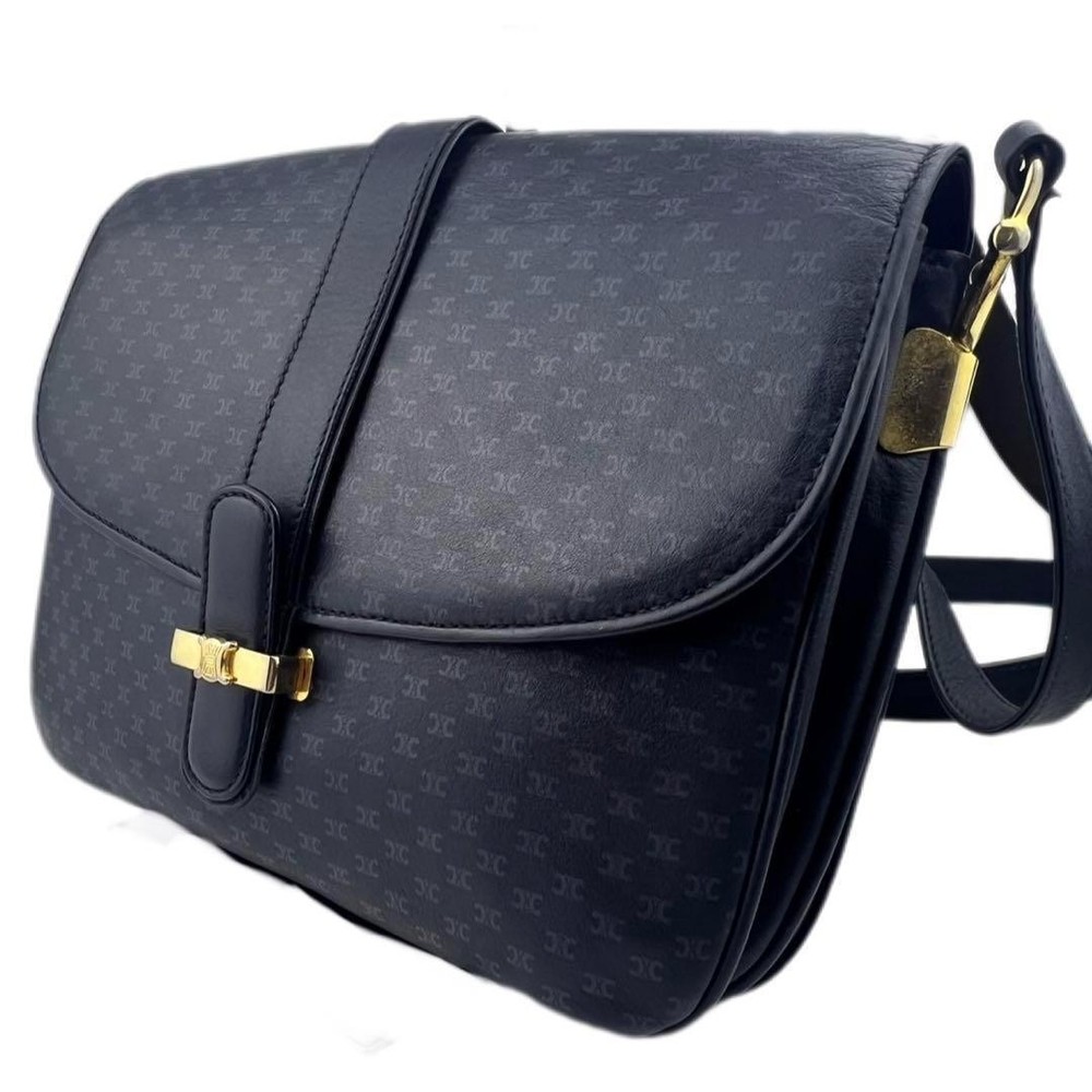 Celine Navy Macadam Gold Bracket Flap Shoulder Bag Total Pattern