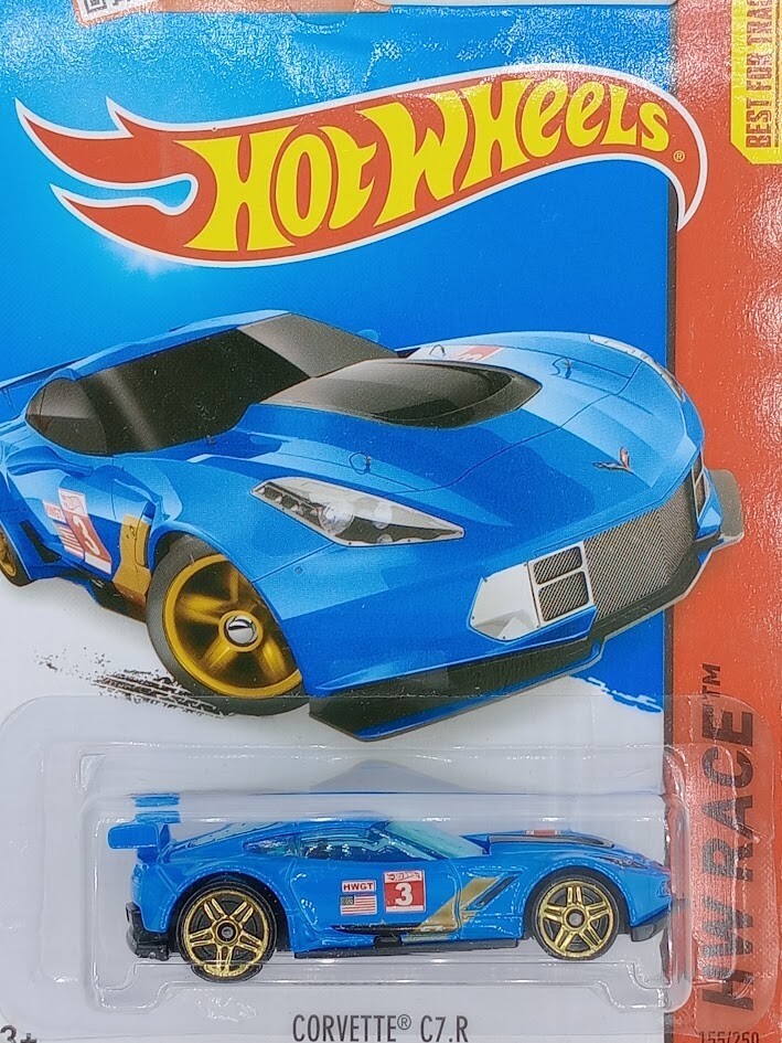 Hot Wheels Corvette C7.R Race Car with Blue Gold Wheels