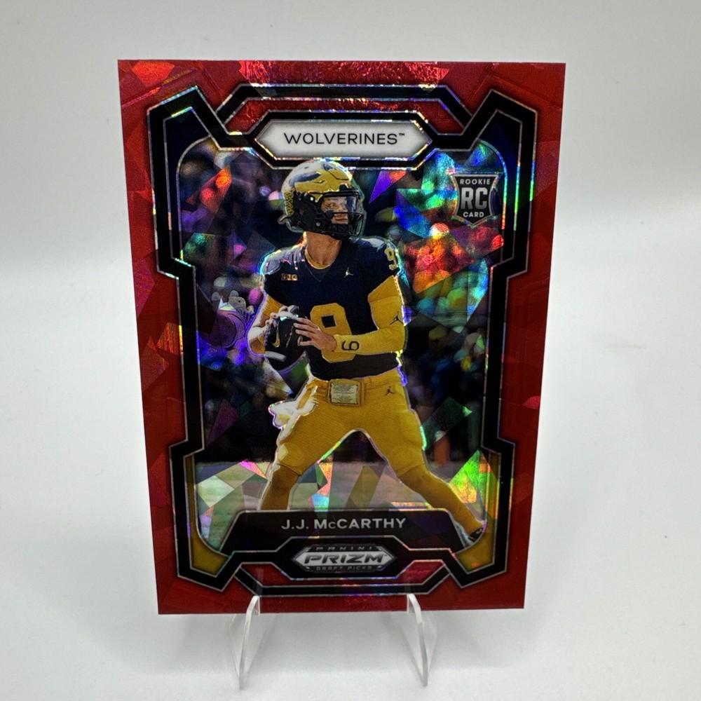 2024 Panini Prizm Draft Picks Red Cracked Ice - #132 JJ McCarthy, MICH (RC)
