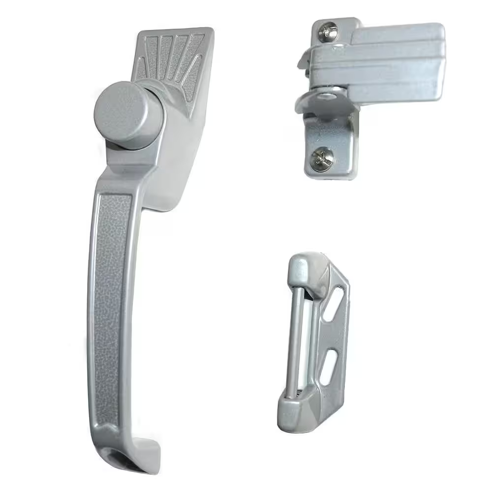 Silver Aluminum Screen Door Handle Set with Secure Latches  
