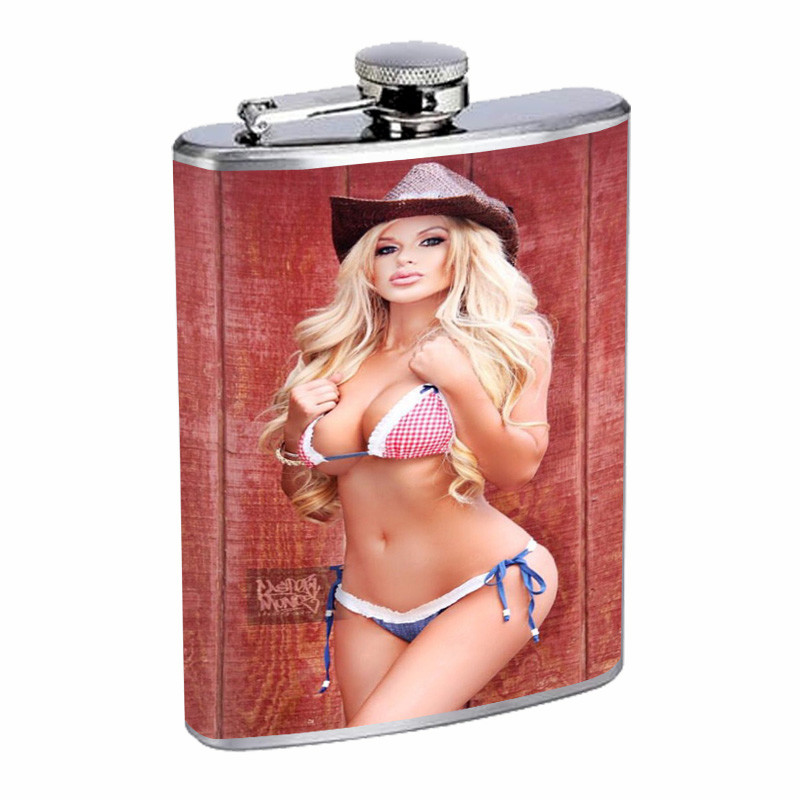 Pin Up Girls 8oz Stainless Steel Whiskey Flask D31 Design