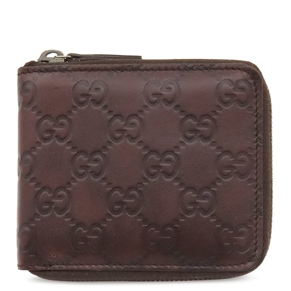GUCCI Bifold Wallet Guccissima round zip wallet leather  Brown SilverMetal