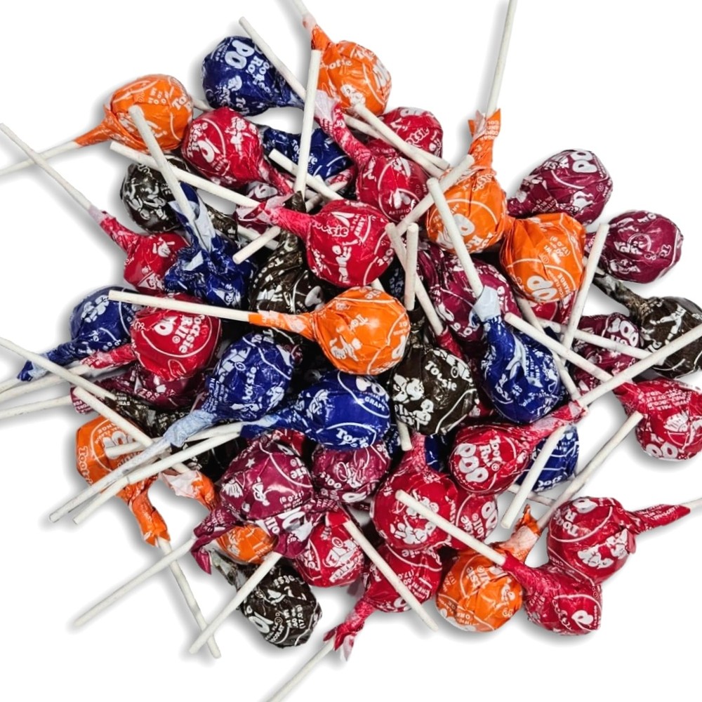 Tootsie Roll Chocolate Candy Filled Lollipops Bulk Value Pack   | Cherry, Chocol