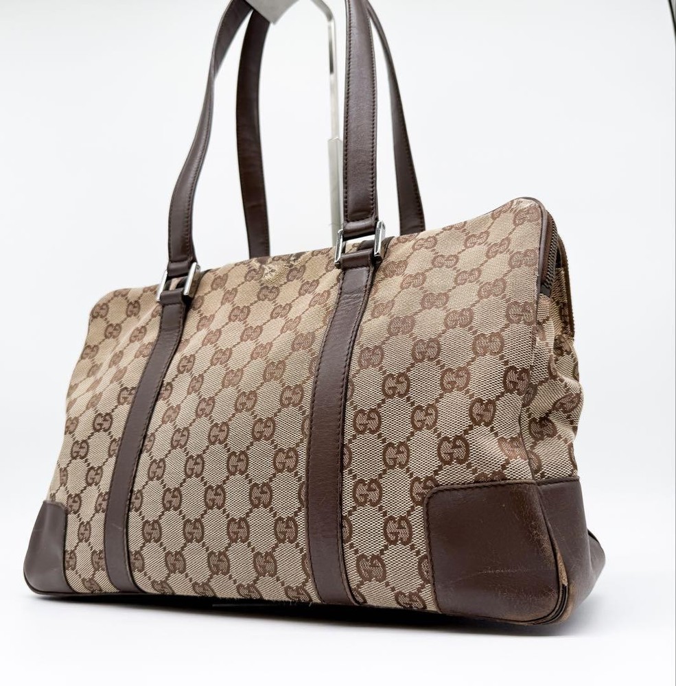 Gucci GG Pattern Leather Canvas Tote Luxury Handbag New