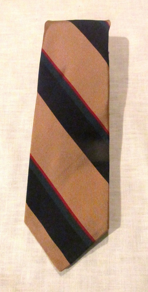 Robert Talbott Repp  Silk Tie USA - Red, Navy Gold Green Striped