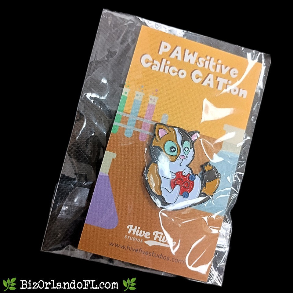 PAWsitive Calico Cat Enamel Pin - Cute Kitty Lapel Badge
