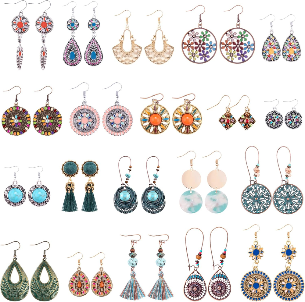 20 Pairs Bohemian Earrings Vintage Drop Dangle Earrings Boho Earrings Set Statem