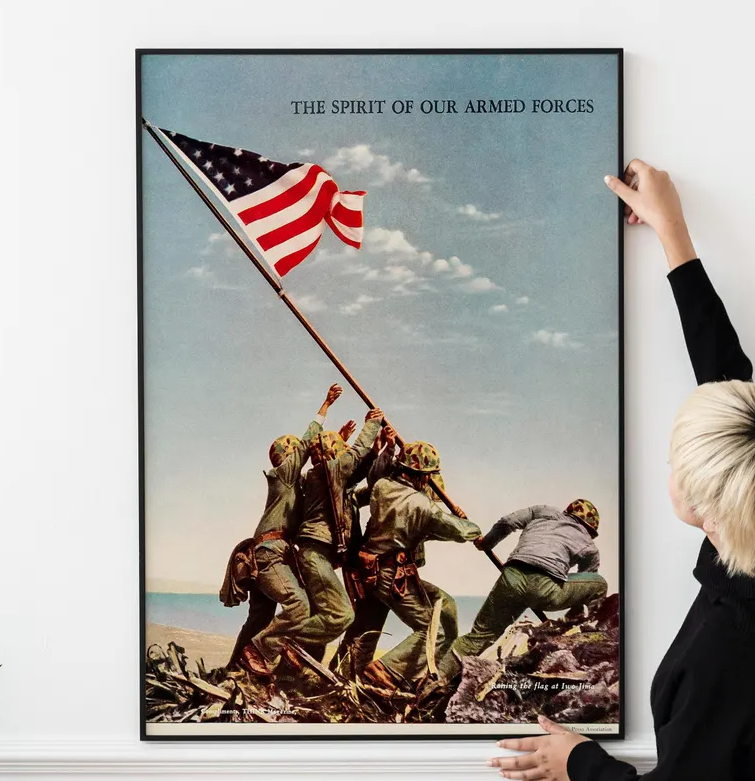 WW2 Propaganda Poster Raising the Flag on Iwo Jima Victory