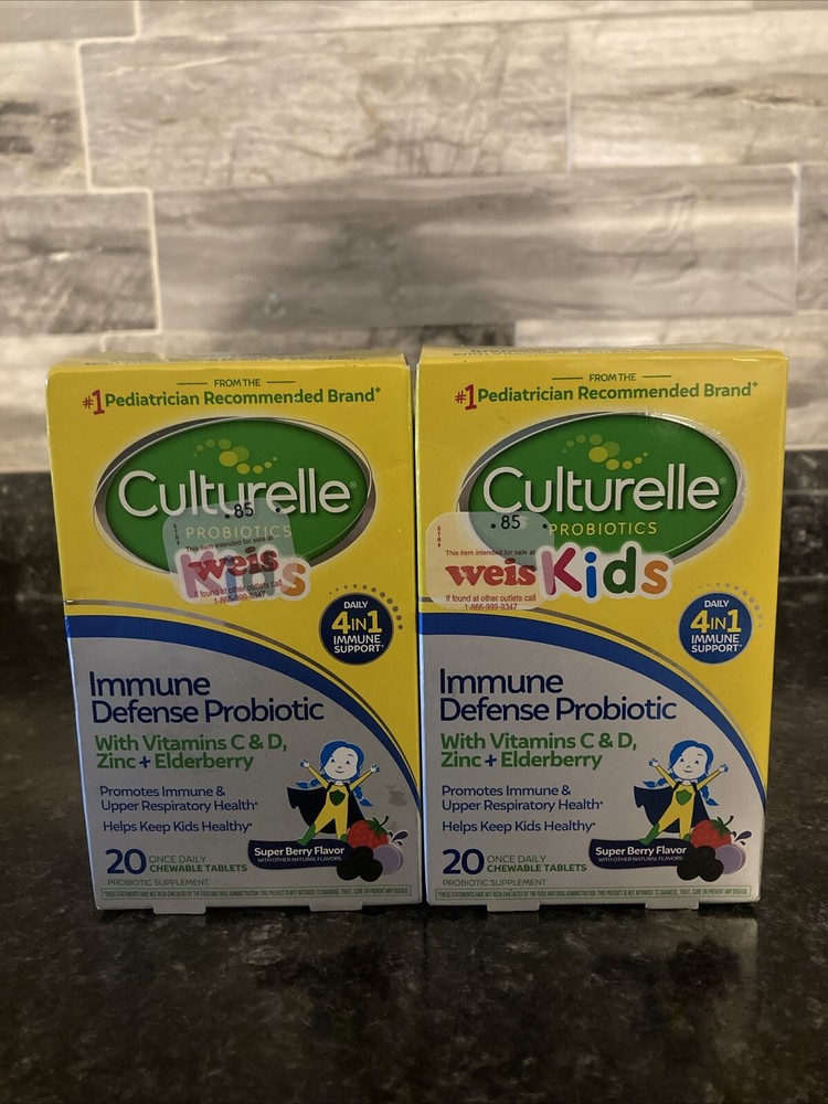 2 Culturelle Kids Probiotic Immune Defense Vitamin C, D, Zinc 20 Ct  Exp 04/2025