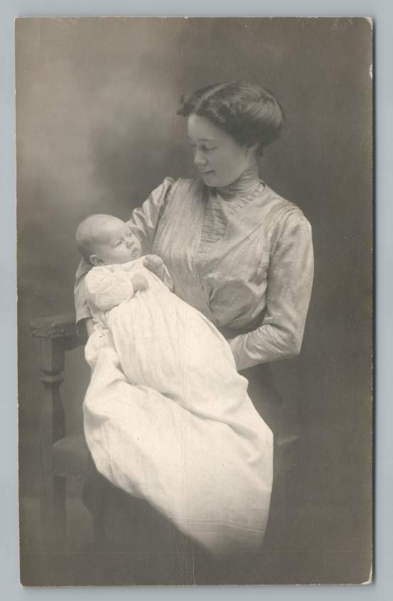 Antique RPPC Photo of Mother Lovingly Holding Baby by Leona Bertha Caswell Studio