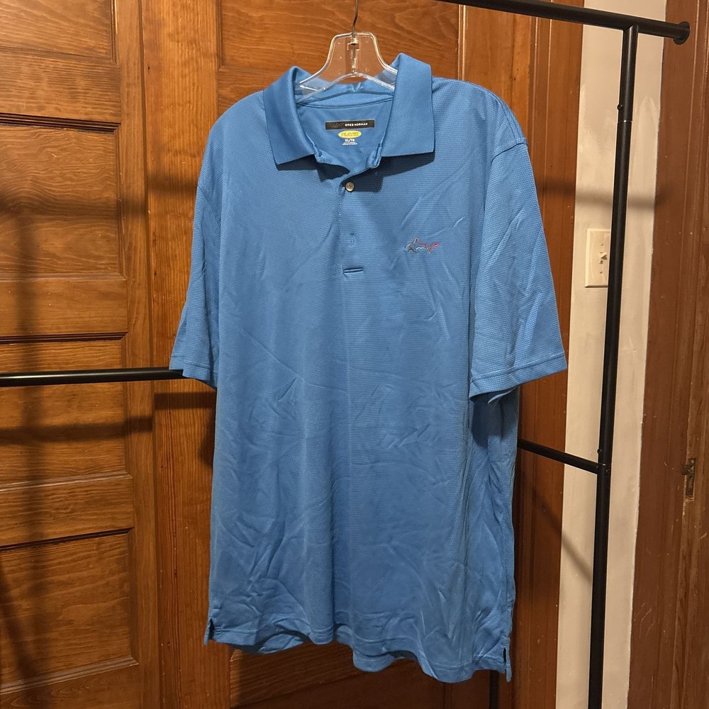 Greg Norman Men's Large Blue Tasso Elba Five Iron Play Dry Golf Polo Shirt
