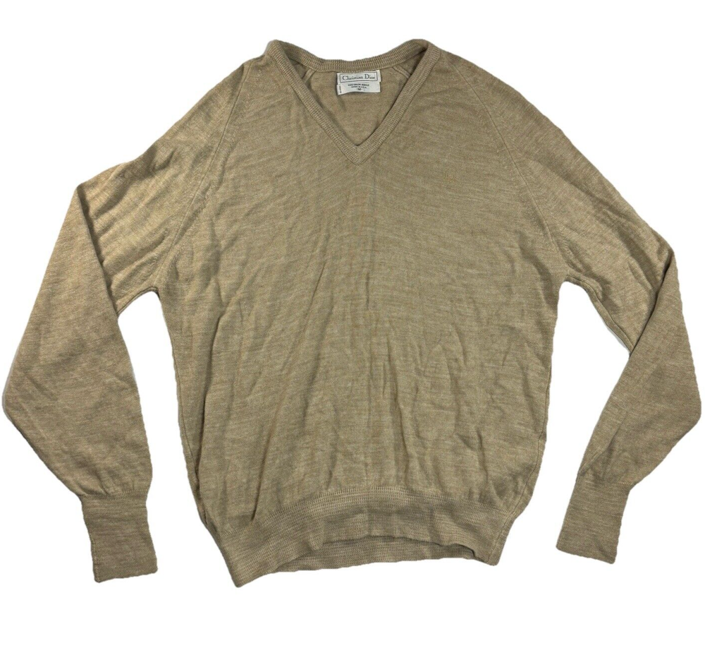 Vintage Christian Dior Monsieur beige acrylic sweater with logo in USA size medium  