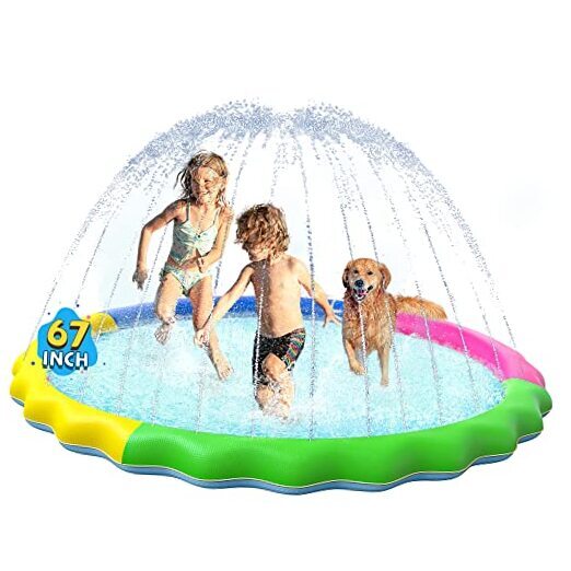 Non-Slip Splash Pad for Kids and Dog, Thicken 67 inch Red&yellow&green&blue