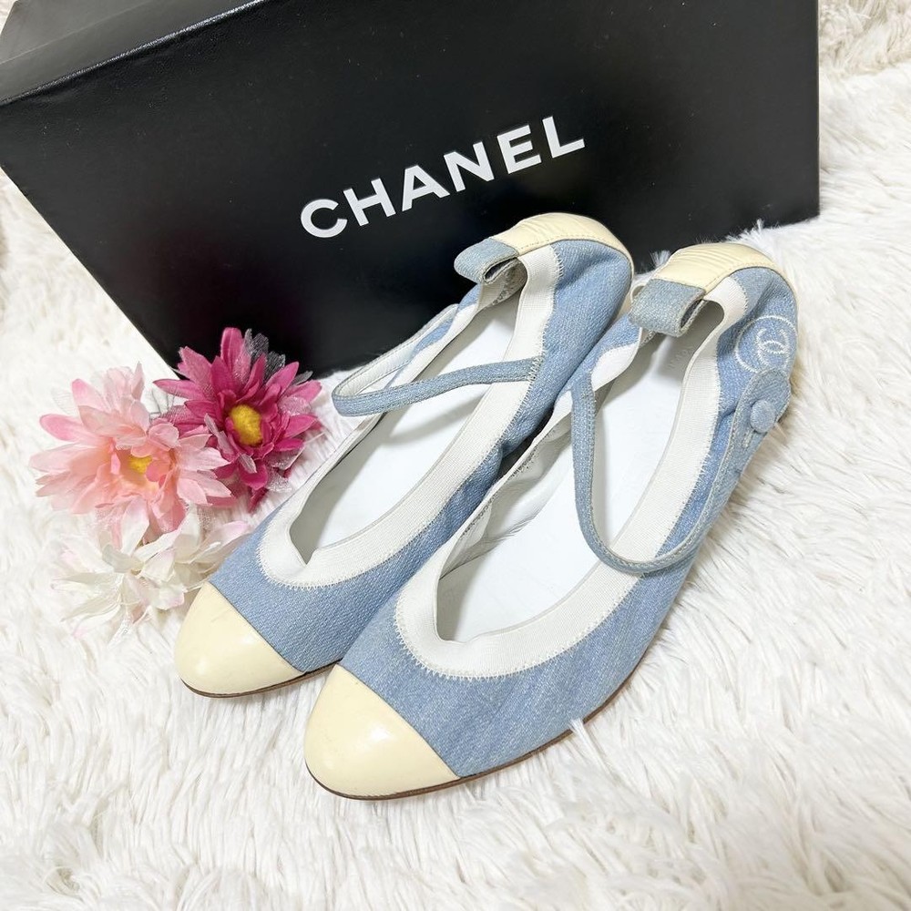 CHANEL EU 35 Blue Womens Heeled Pumps Preowned Shoes Af1253