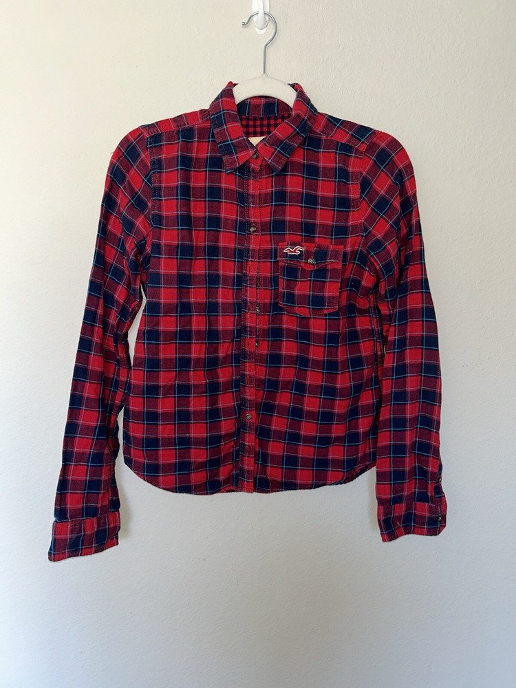 Hollister Plaid Button Down Women’s Size Medium Holiday Fall Winter Warm Western