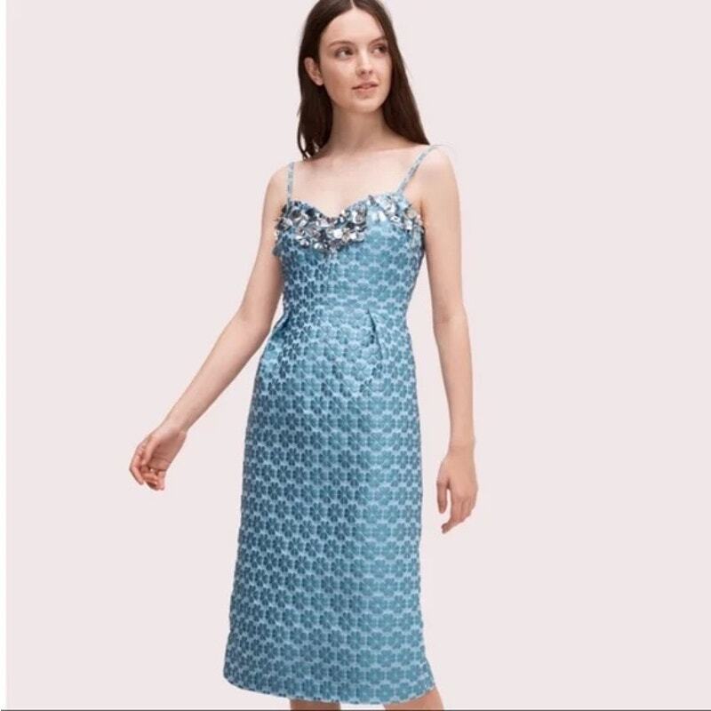Women’s Kate Spade Flora Embellished Brocade Midi Stress in Blue size 6