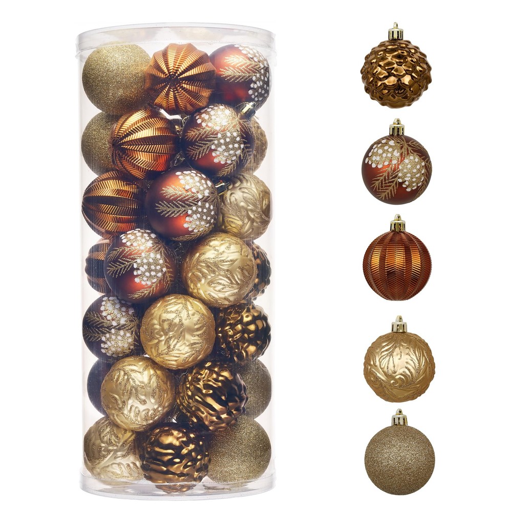 Christmas Ornaments Set, 35ct 2.36 Inches Brown Copper Gold Shatterproof Chri...