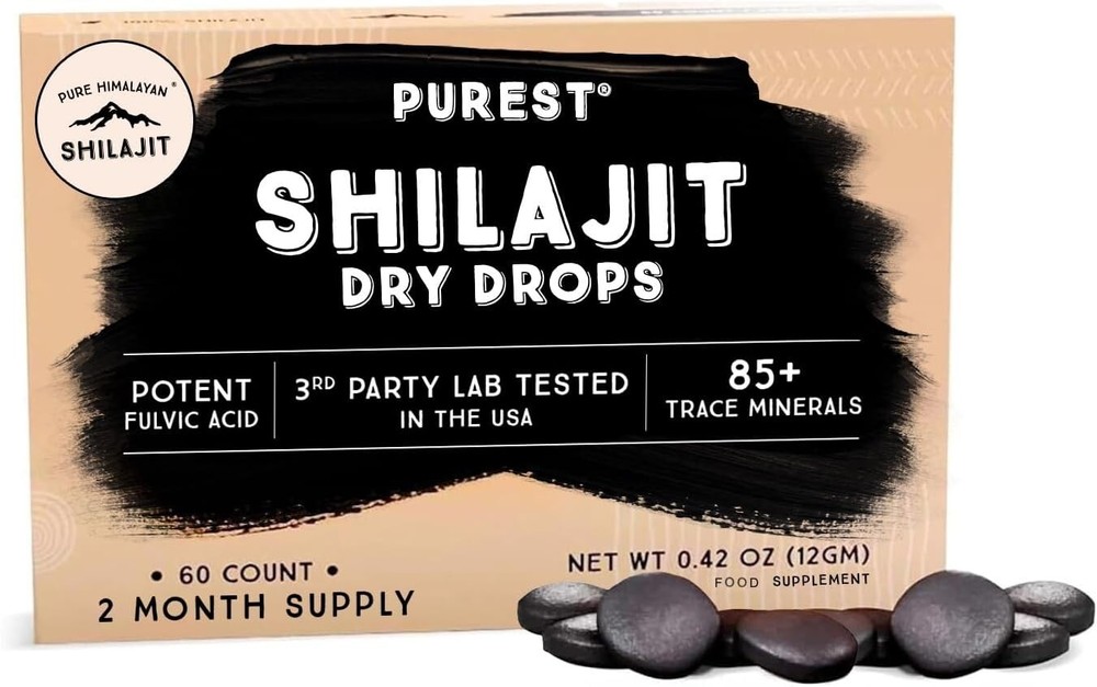 Pure Himalayan Shilajit Dry Drops 60 Tabs for Energy & Vitality Grade A