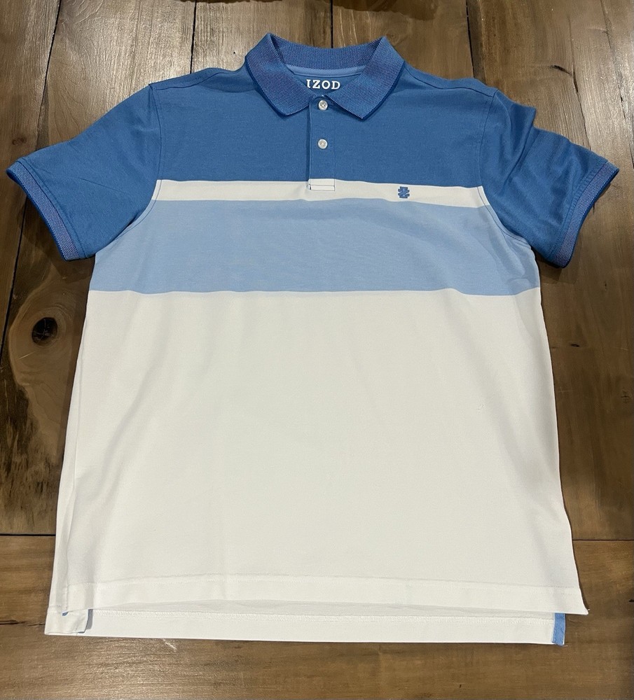 Izod Men’s Performance Advantage Polo Shirt, Size Medium, Blue/White Colorblock