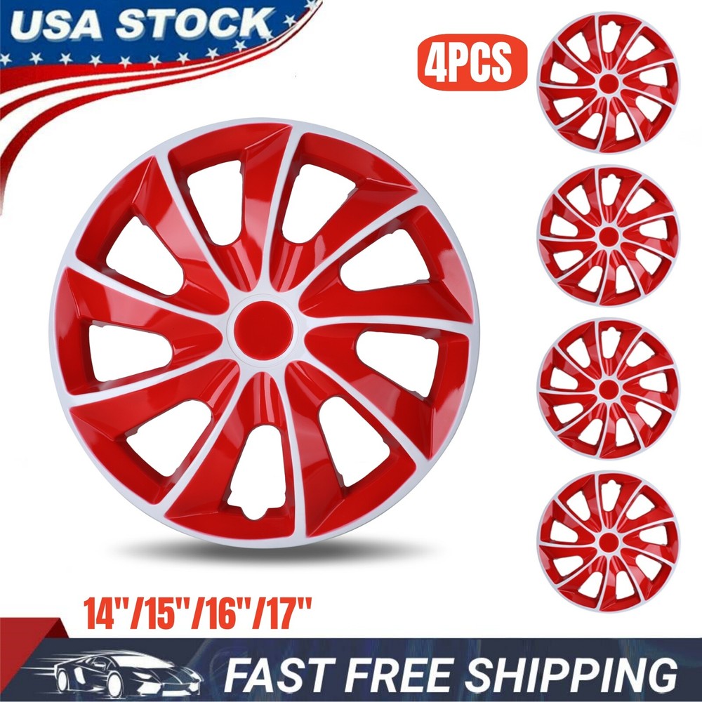 14-17 Inch Red Full Rim Wheel Covers Set of 4 for Steel Wheels