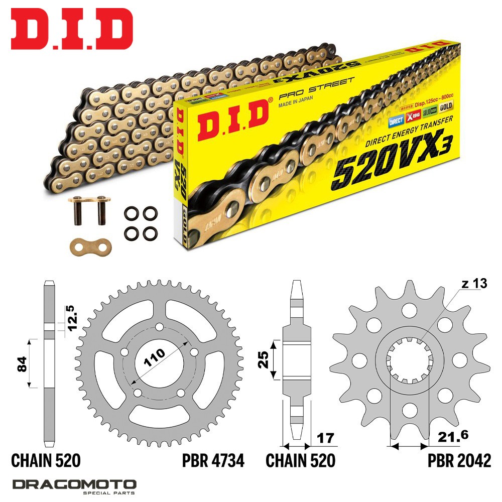 Honda CB400X 400 2021-2022 Chain Crown Sprocket Kit DID 520VX3 Step 520