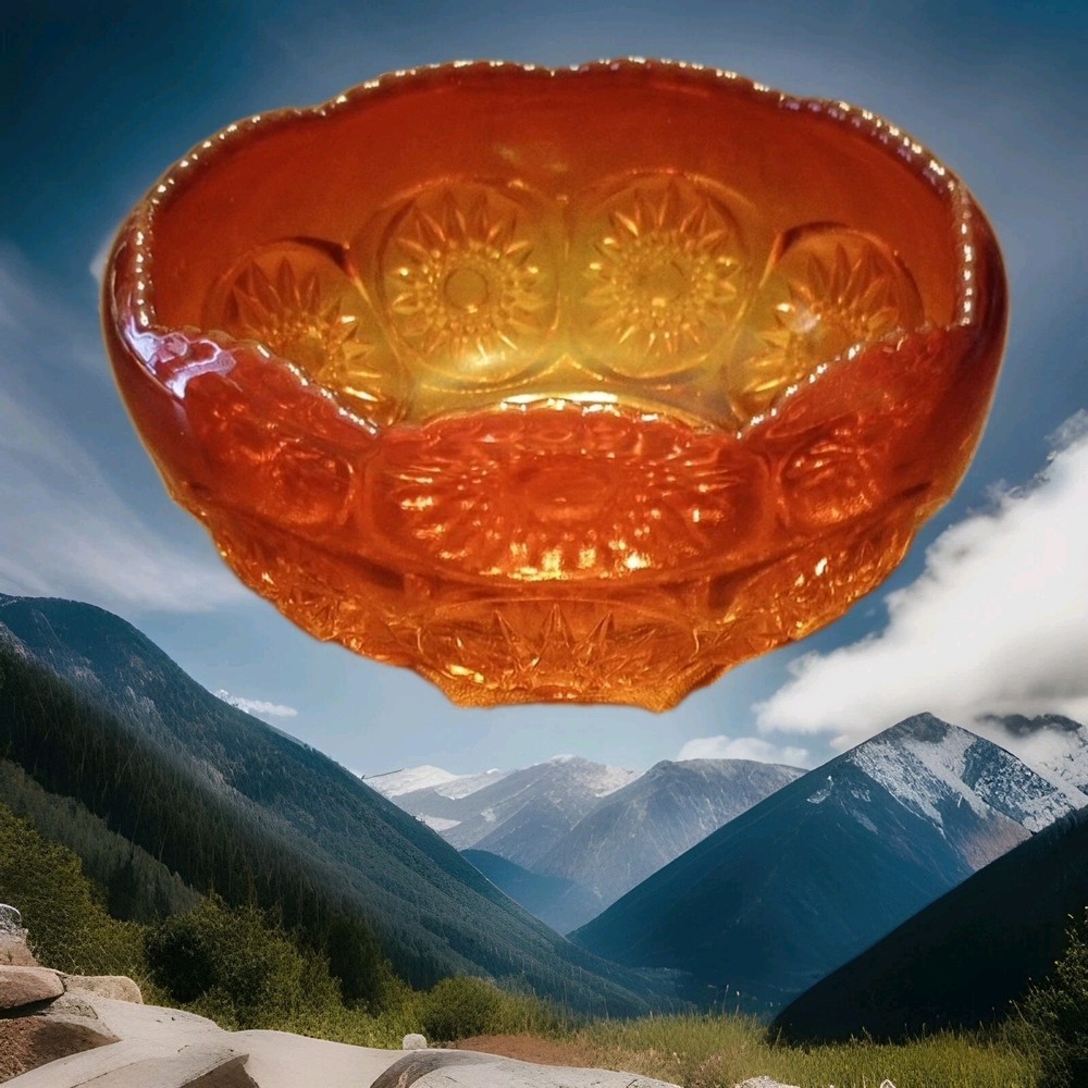 Antique Kanawha Marble Glass Marigold Carnival Bowl in Red Orange