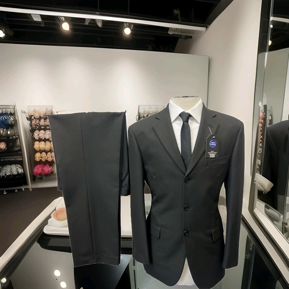 M&S Tailoring Black Regular Fit 2-Piece Suit Size 40 Chest 34 Waist 31 Leg