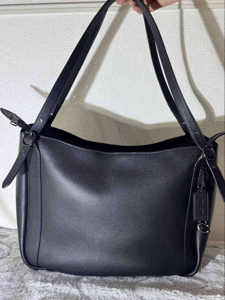 Coach Alana Leather Tote Bag with C Logo Black A4 Size Shoulder Bag