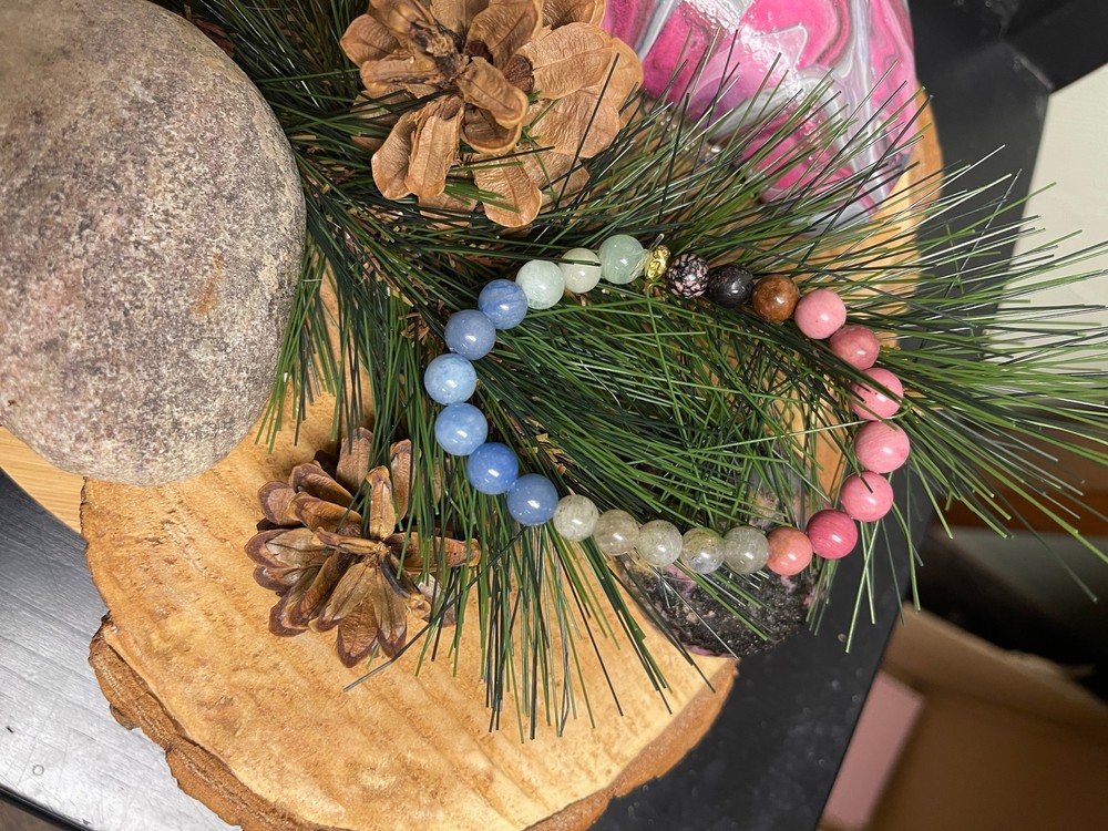 Wildflower Meadow Beaded Elastic Bracelet;  Natural Gemstones