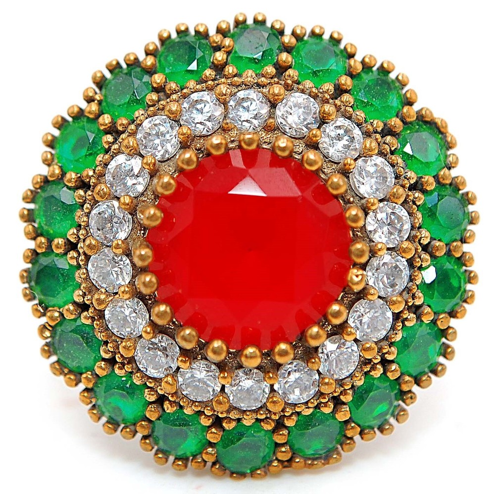 3CT Treated Ruby Ottoman Empire Style 925 Sterling Silver Ring Size 8 HB3-1