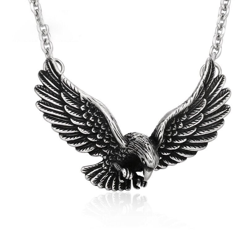 Stainless Steel Ferocious Eagle Pendant Box Chain Necklace Fashionable Jewelry