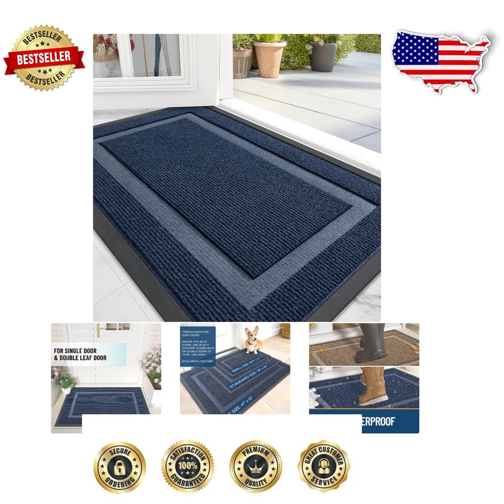 Stylish Waterproof Doormat - 36x24 Natural Rubber, Fade-Resistant Entryway Mat