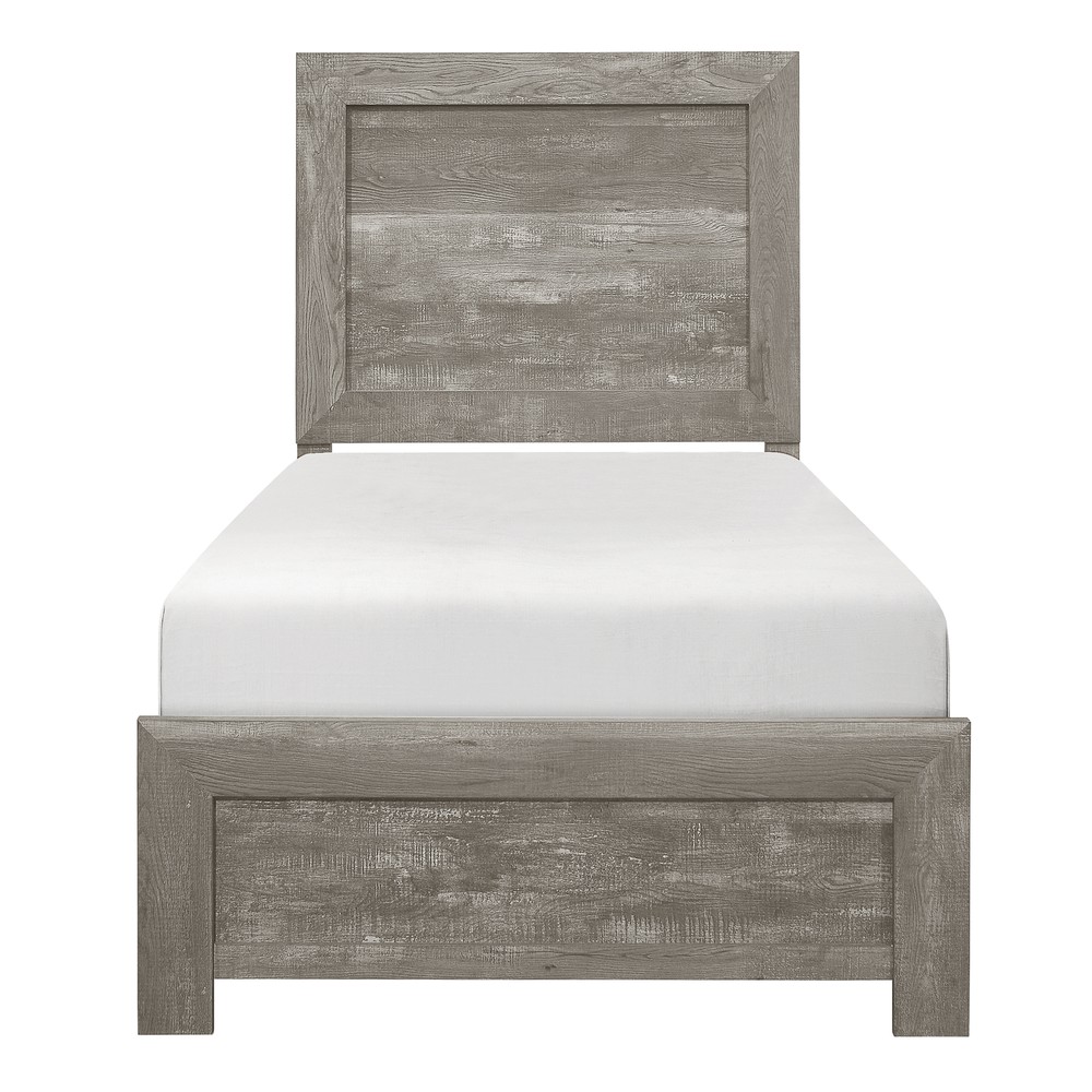 Rustic Gray Twin Panel Wood Bed 1pc Bed in a Box