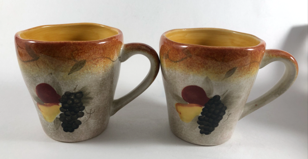 222 Fifth Tuscan Vine Cups Mugs x 2 Grapes Apple Pear Collectibles