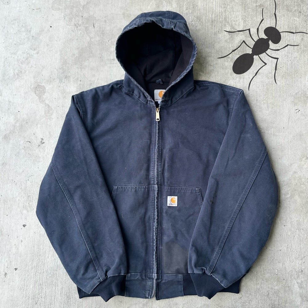 Vintage Y2K blue Carhartt hooded work jacket for men and women