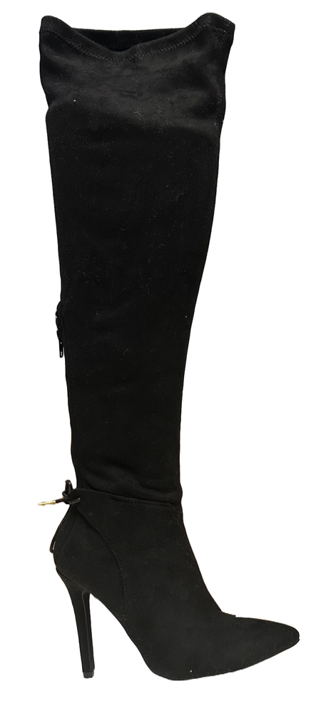 Qupid Milia-111X Stiletto Heel Pointy Toe Knee-High Stretch Boots