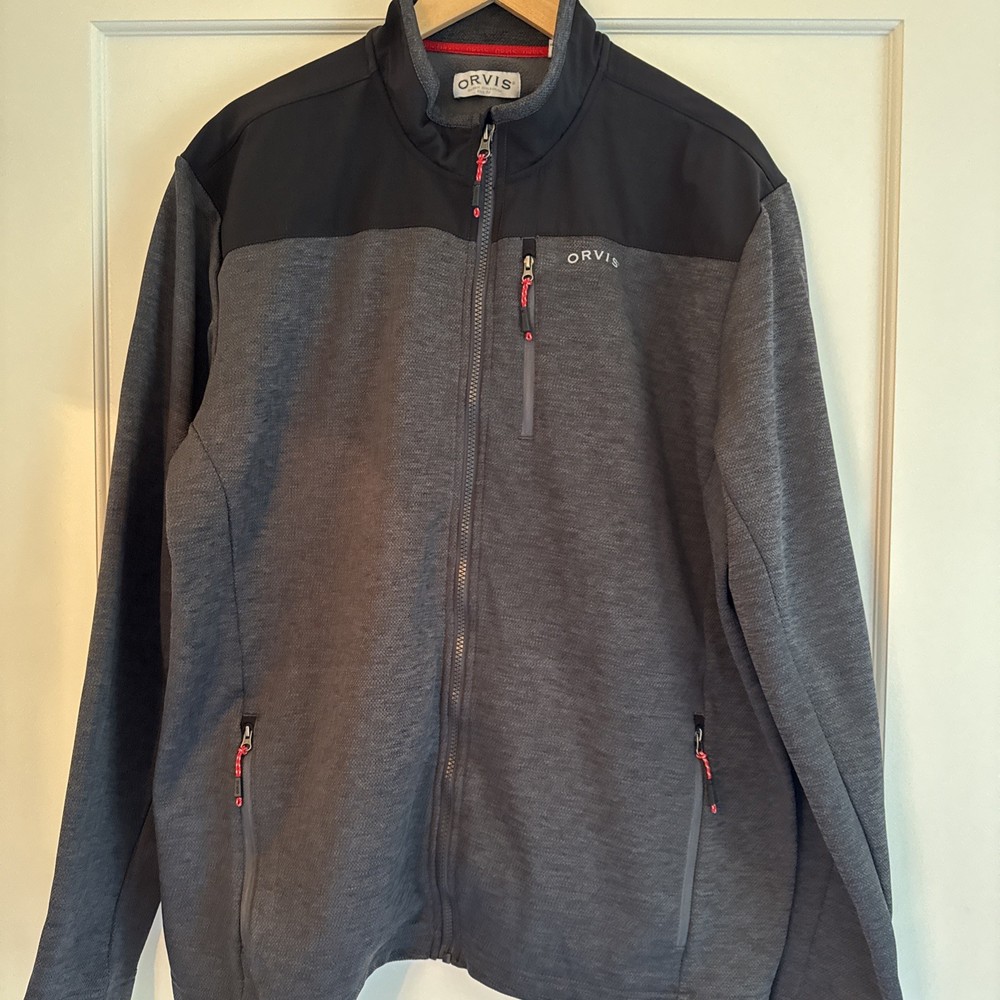ORVIS MENS SZ XL FULL ZIP POLYESTER ZIPPER POCKETS JACKET GRAY
