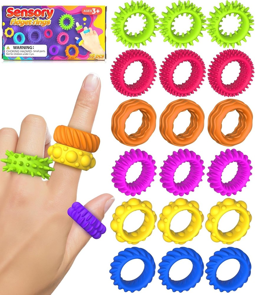 Fidget Toys Sensory Rings for Kids: 18 Pack Fidget Ring - Sensory Toys for Kids