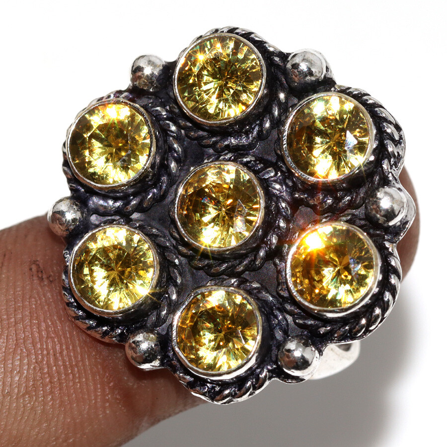 Citrine Sunflower Gemstone 925 Silver Plated Handmade Ring US Size 7 Jewelry JW  