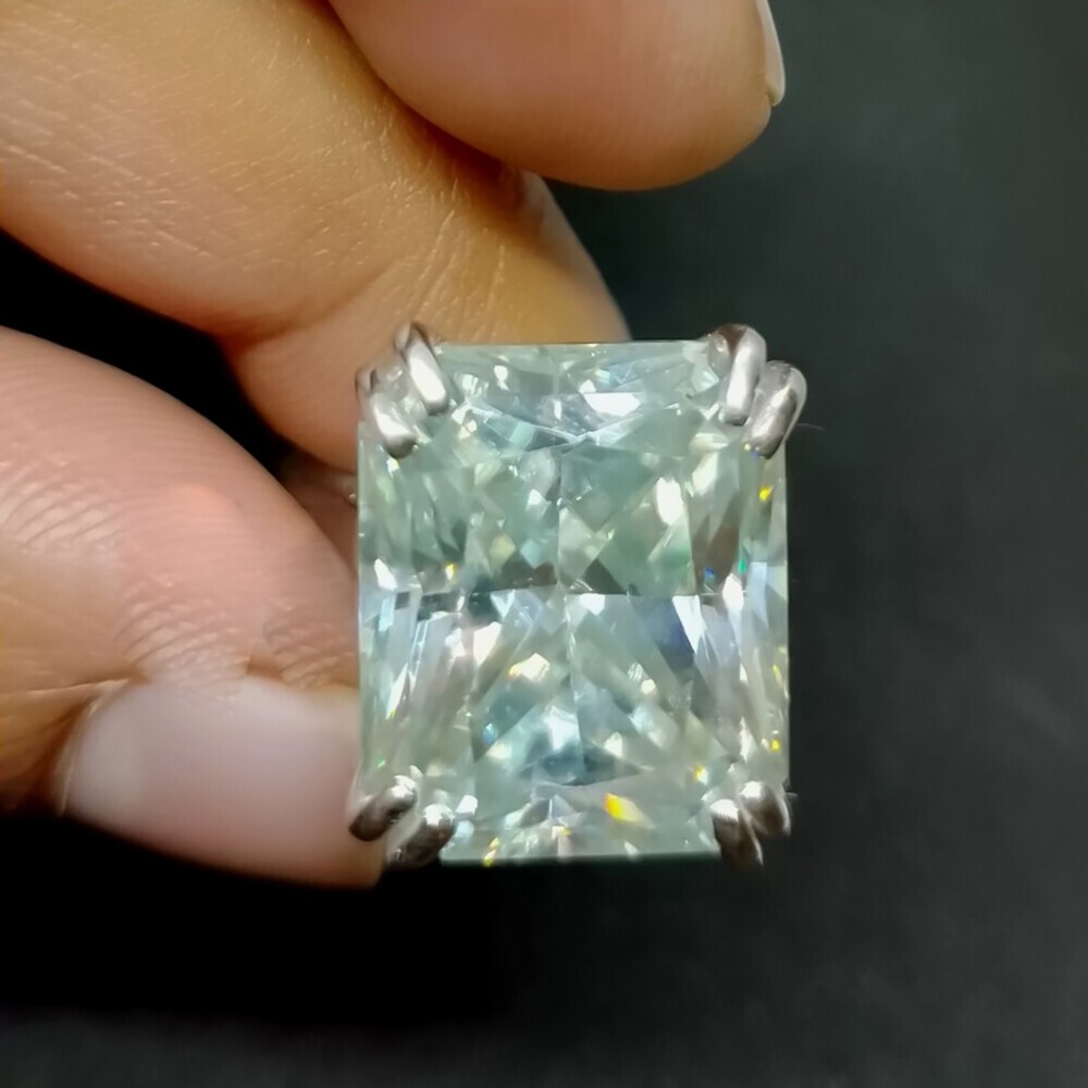 Certified 9.45 Ct Radiant Cut Treated Diamond Solitaire Ring in 925 Silver