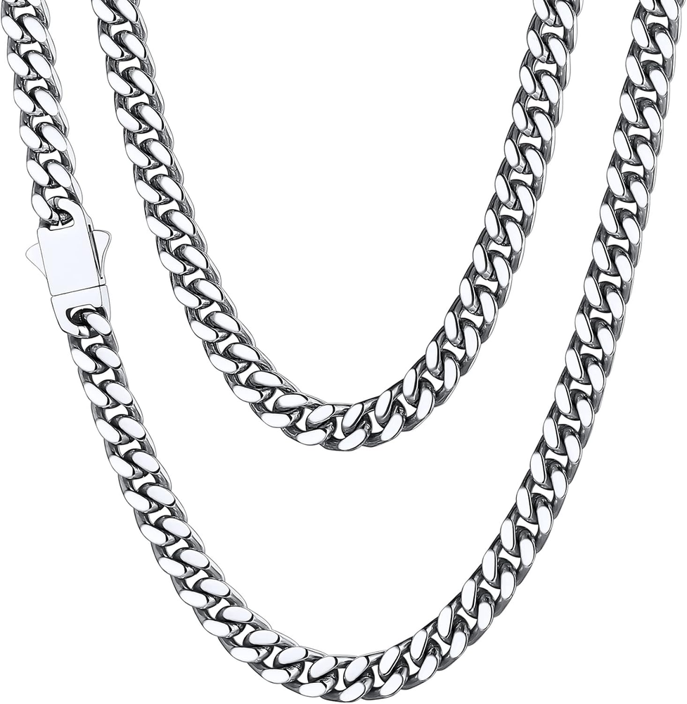 Stainless Steel Black & Gold Mens Miami Cuban Link Chain Necklace