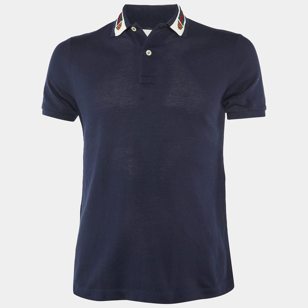 Gucci Navy Blue Cotton Pique Polo TShirt XS