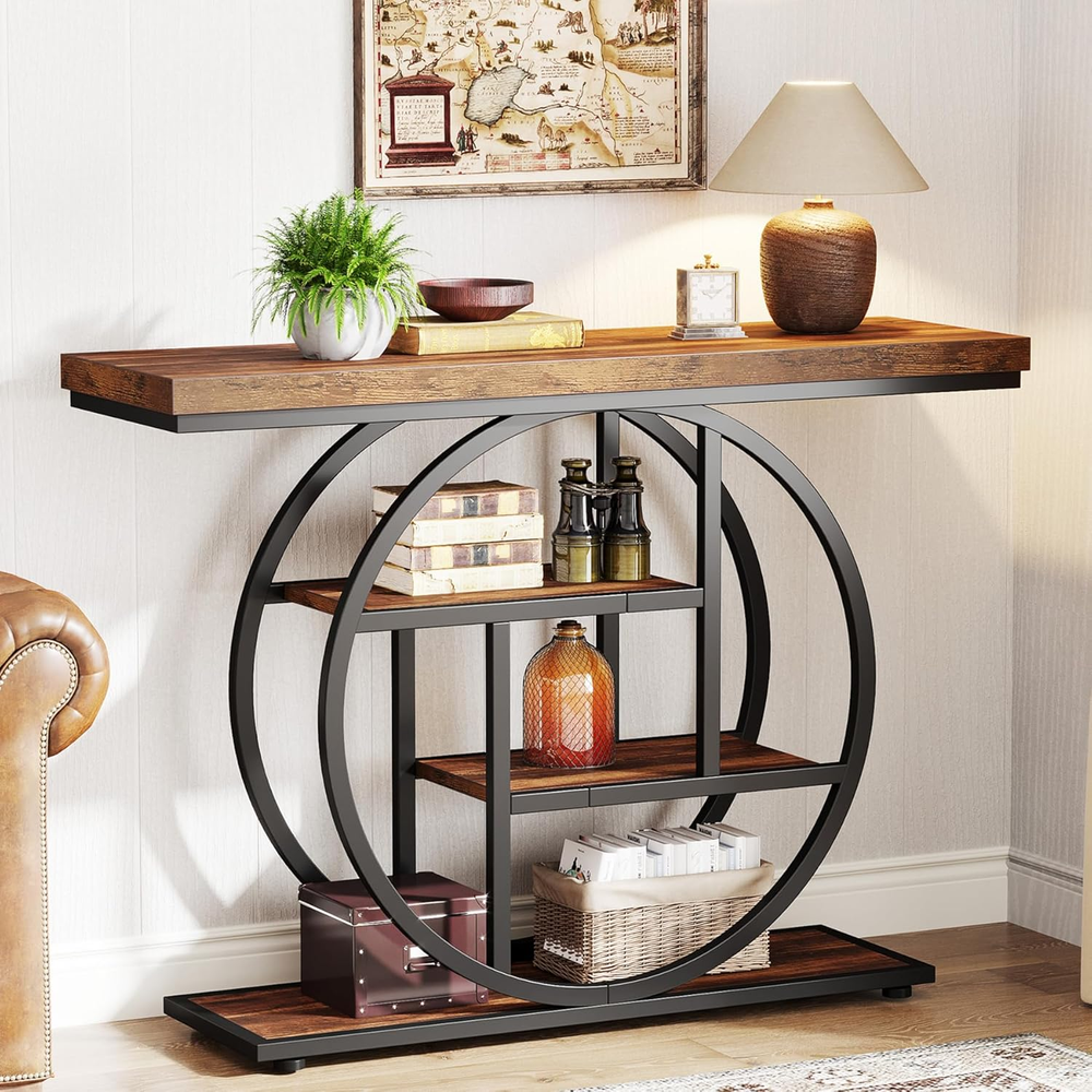 41.3 Inch Industrial 4-Tier Console Sofa Table with Circle Base for Entryway