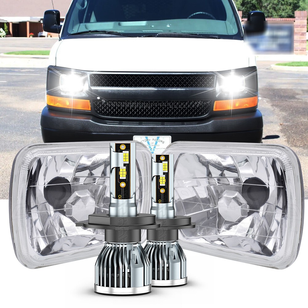 Pair-For Chevy Express Cargo Van 1500 2500 3500 7x6 5x7 LED Headlights Hi/Lo DRL