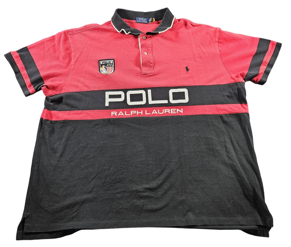Polo Ralph Lauren Polo Shirt Mens 3XB Red Black Big Logo Rugby Colorblock Crest