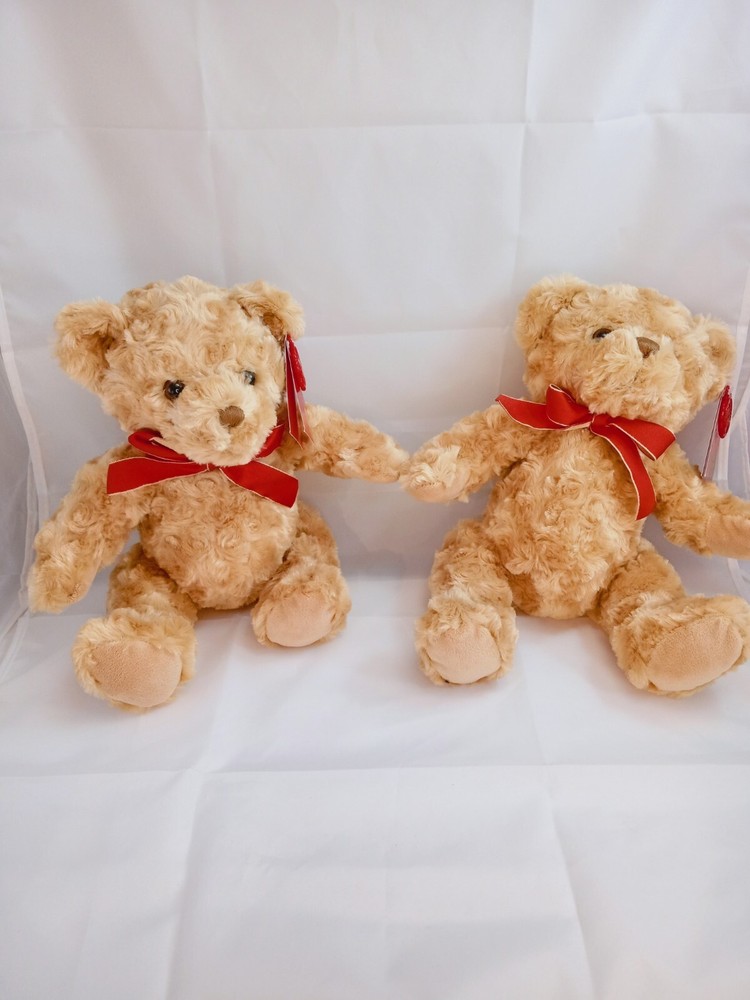 25cm Brown Bear Teddy with Red Ribbon - Soft Cuddly Gift