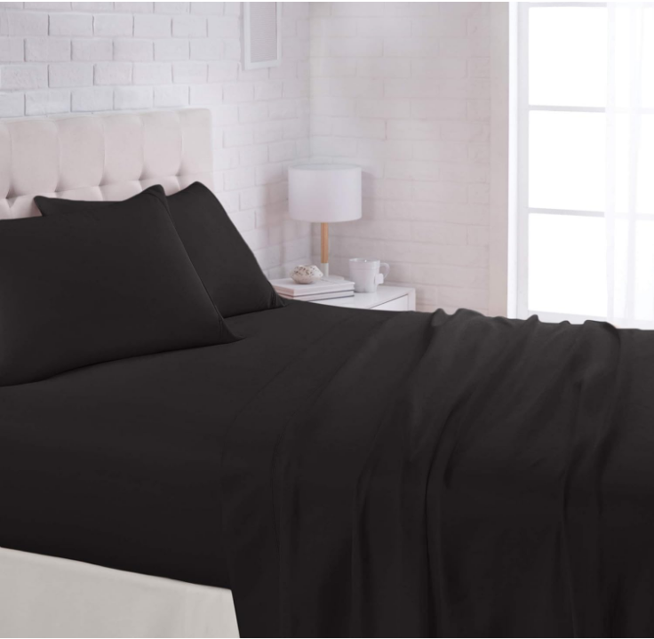 Soft Lightweight Queen Microfiber Bed Sheet Set 4-Piece Black 14-Inch Deep Pocket