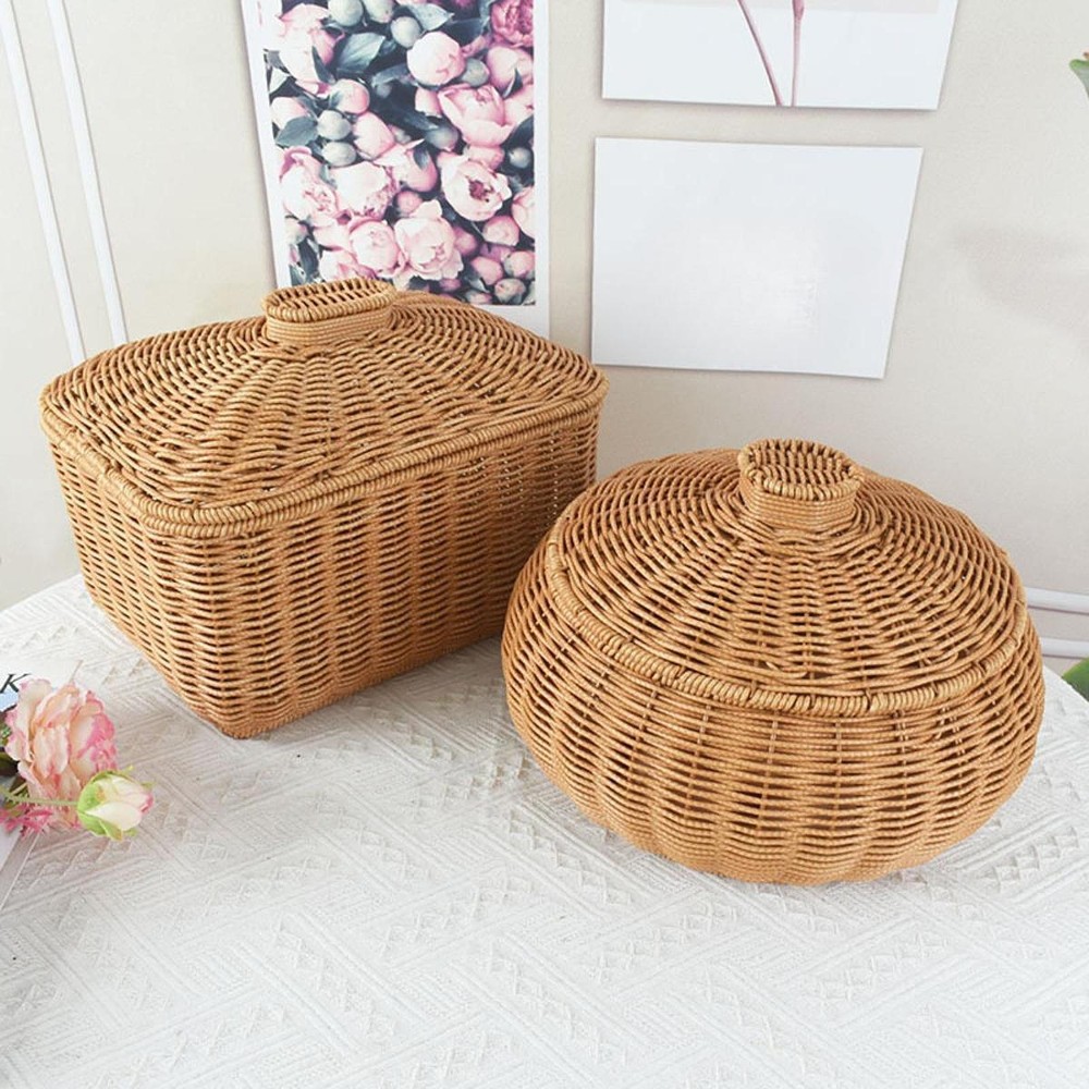 Rattan Storage Basket Stackable Handwoven Tray for Tabletop Kitchen Entryway